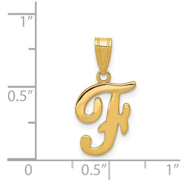 14k Yellow Gold, Mimi Collection, Small Script Initial F Pendant - Picture 4 of 6